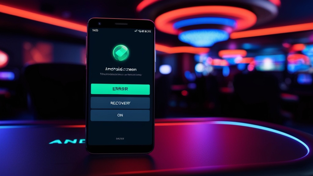 Smartphone Android con schermata di errore dell’app casino e luci neon