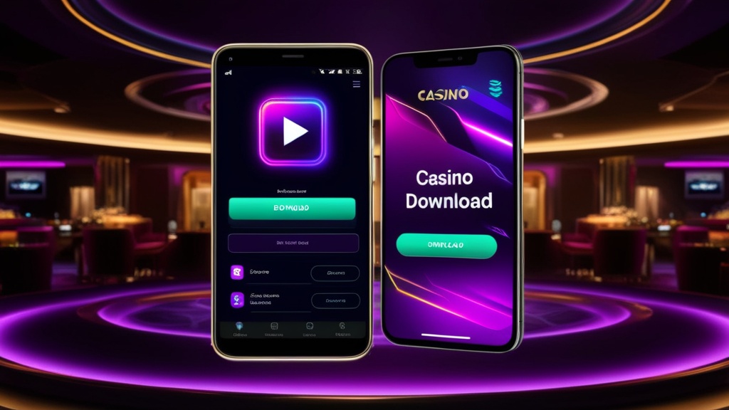 Smartphone Android con schermata di download dell’app casino in un ambiente neon