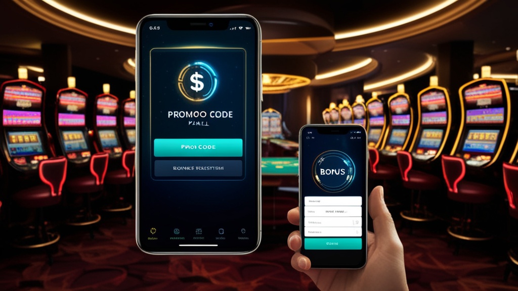 Schermo promozionale con codice bonus e atmosfera da casinò neon